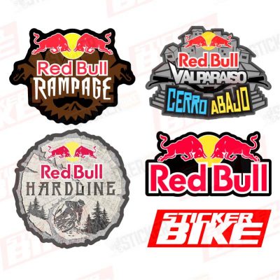 Kit de stickers de los emblemáticos logos de RedBull Bike "RedBull Rampage, Redbull VCA Valparaíso Cerro Abajo, RedBull Hardline"